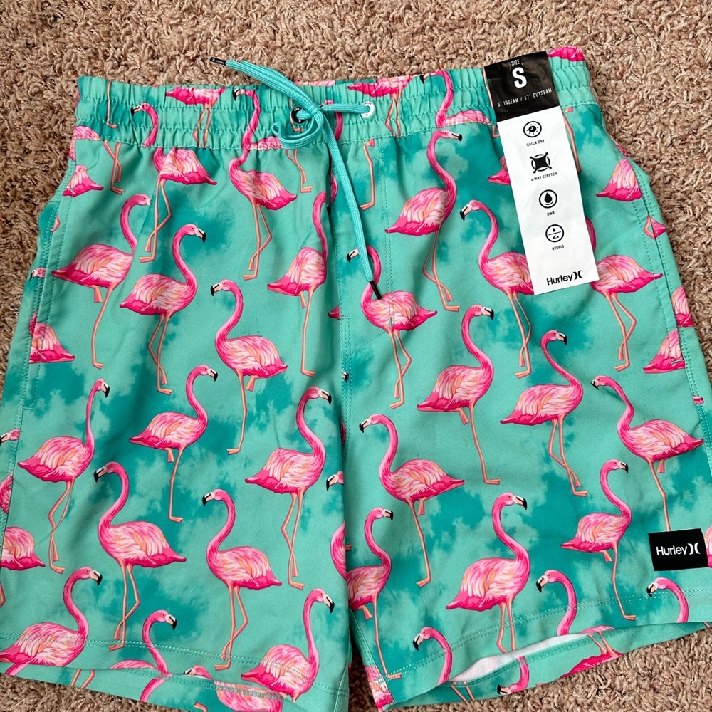Hurley Teal Flamingo Print Swim Shorts